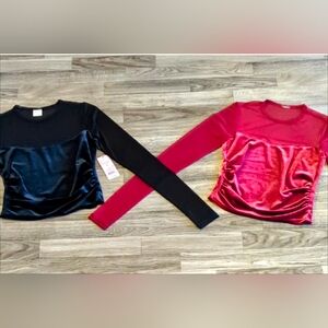 Elegant Black and Red Velvet Mesh Long Sleeve Tops! XS Goth/Grunge/Glam